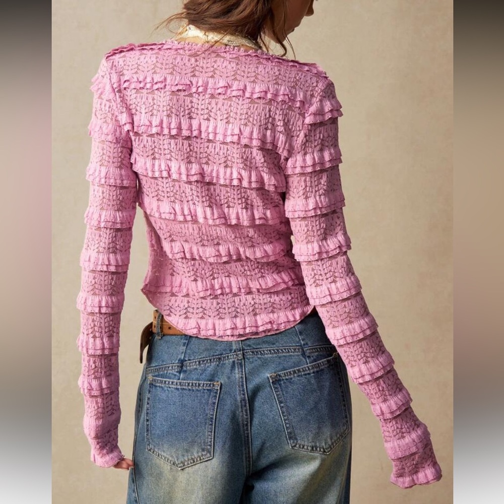 Pink Ruffled Button-Up Top - Picture 4 of 7